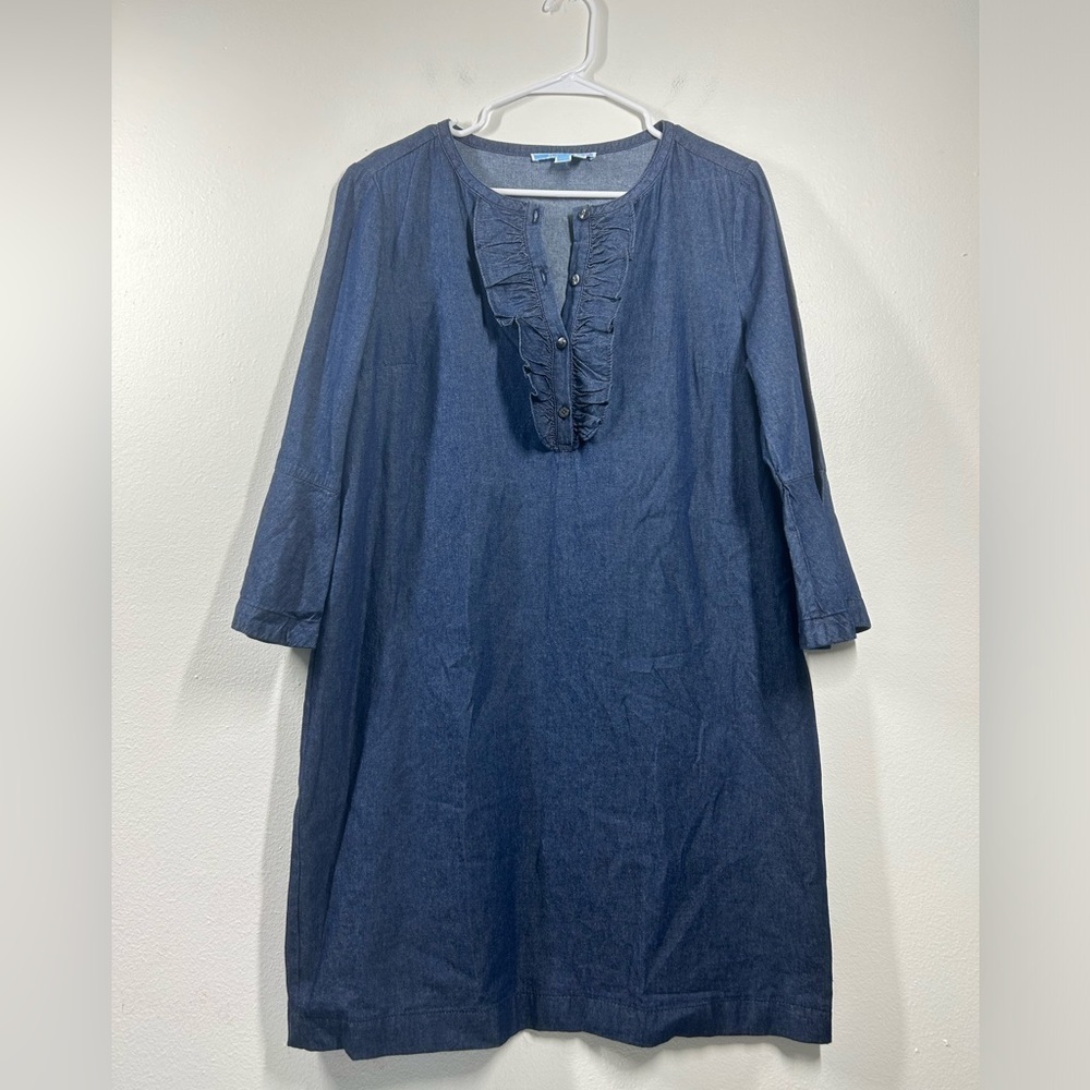 Draper James Chambray‎ Ruffle Shirt Dress Size 12 Lightweight